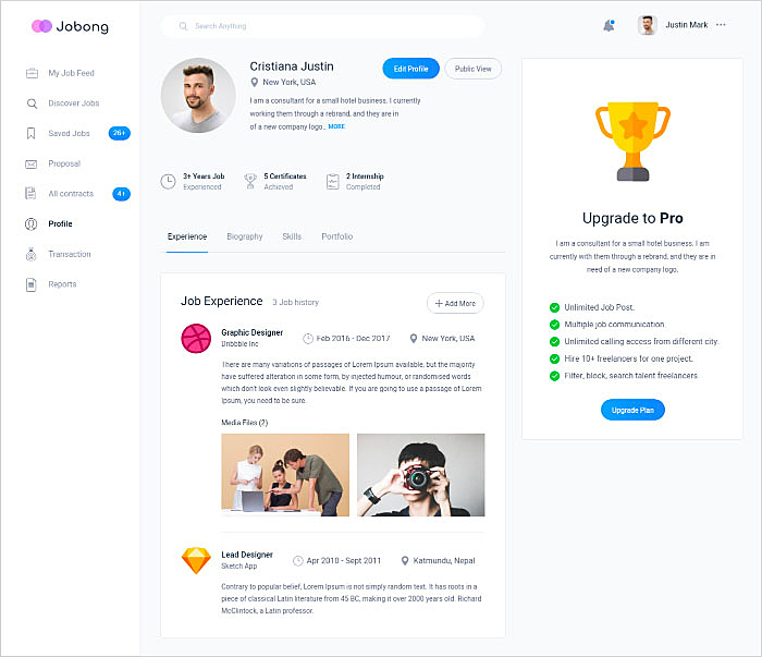 user profile page design